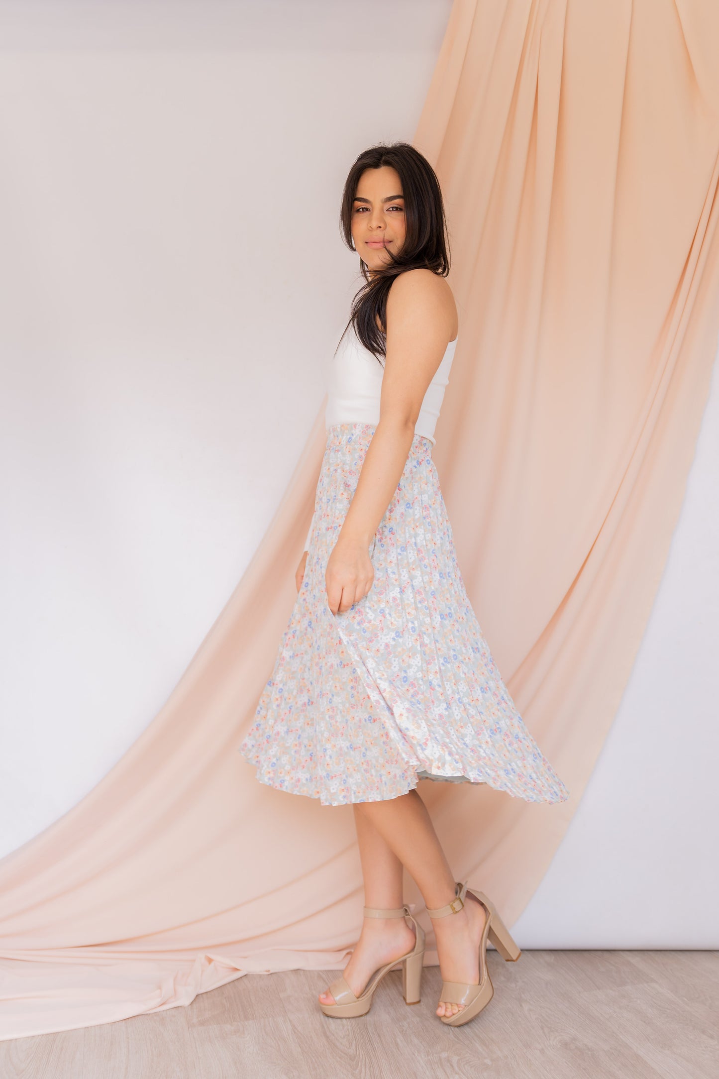 Falda Plisada Azucena - Menta Floral