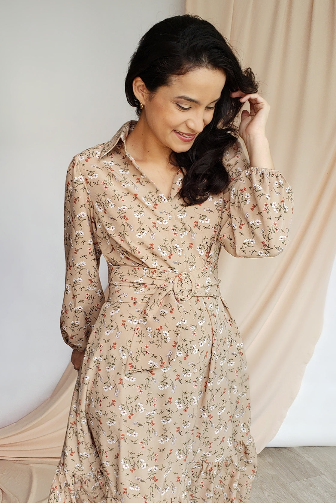 Vestido Camisero Amapola - Beige Floral